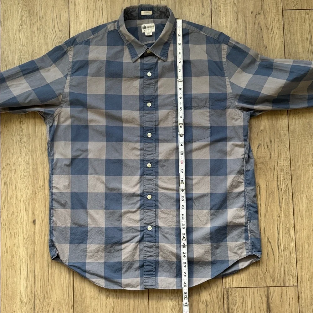 J Crew Tailored Fit Blue Plaid Button Down Shirt Men Large Cotton Preppy Casual
